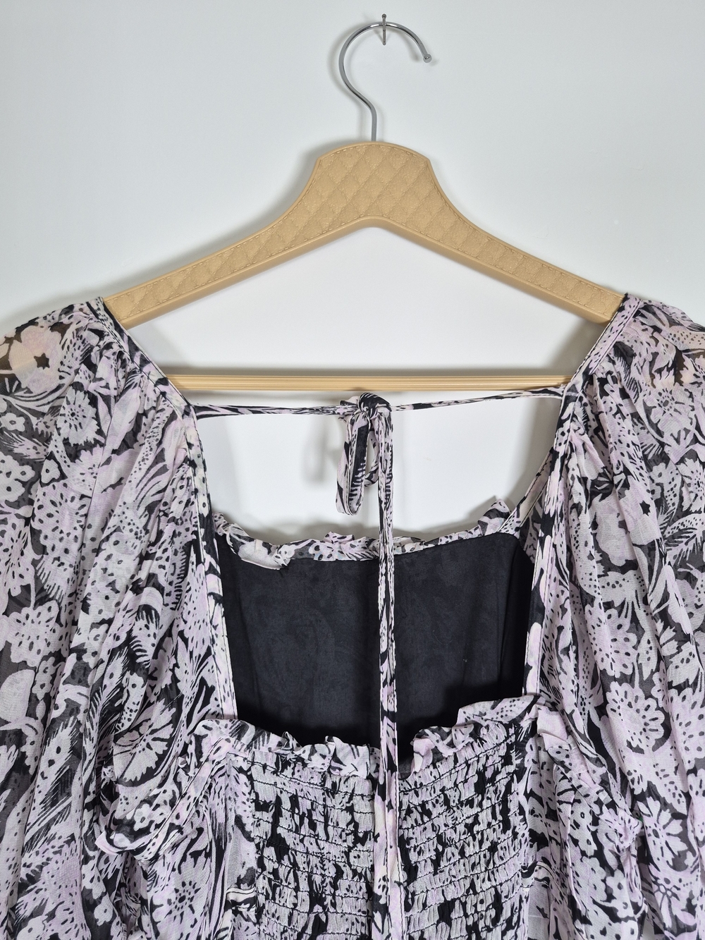 Anthropologie Black & White Square Neck Smocked Midi Dress S - Picture 12 of 16